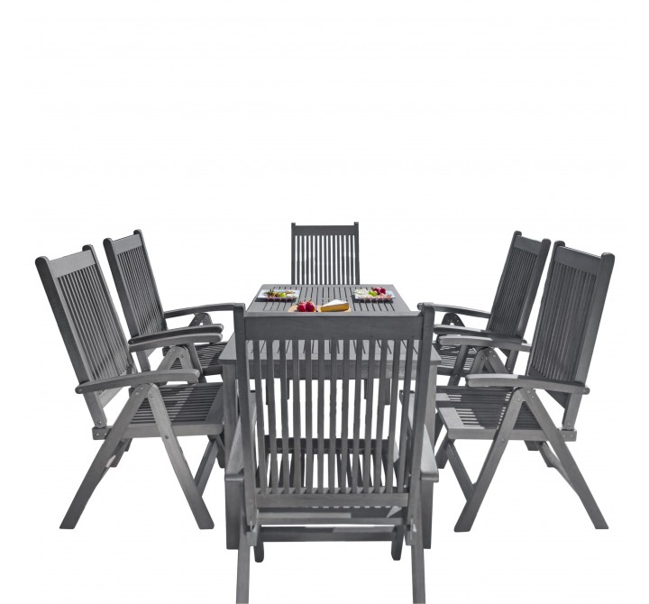 Renaissance Outdoor Patio Hand-scraped Wood 7-piece Dining Set with Reclining Chairs - White BG