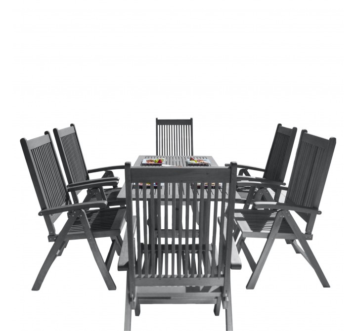 Renaissance Outdoor Patio Hand-scraped Wood 7-piece Dining Set with Reclining Chairs - White BG