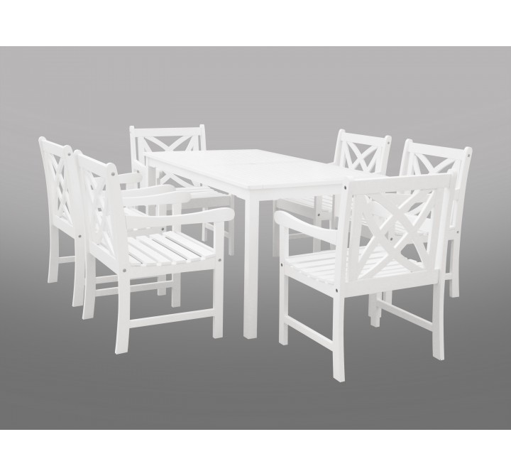 Bradley Eco-friendly 7-piece Outdoor White Hardwood Dining Set with Rectangle Table and Arm Chairs