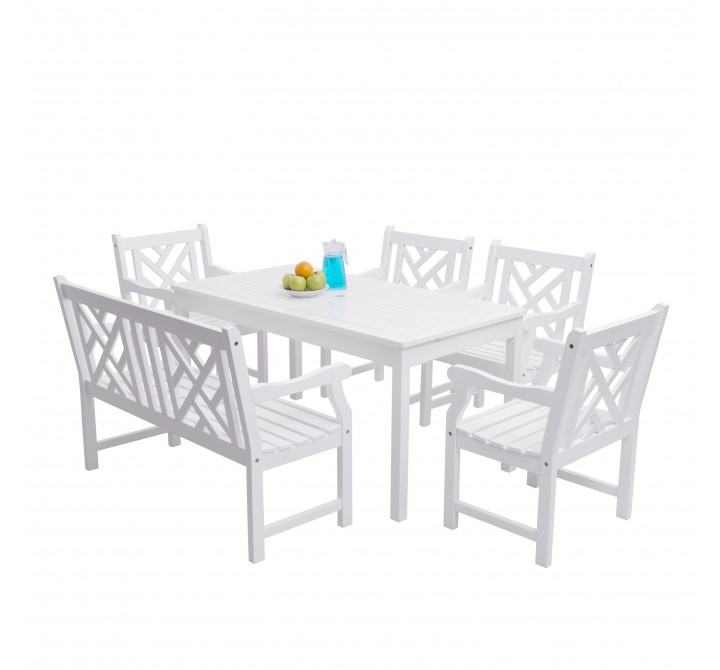 Bradley Outdoor 6-piece Wood Patio Dining Set with 4-foot Bench in White - White BG