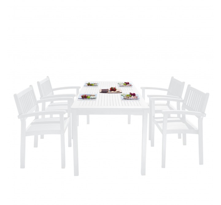 Bradley Outdoor Patio Wood 5-piece Dining Set with Stacking Chairs - White bG