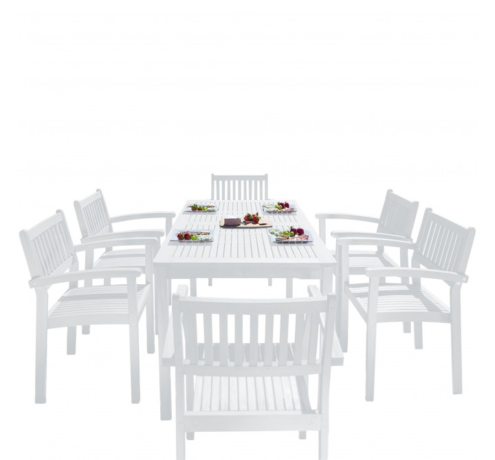 Bradley Outdoor Patio Wood 7-piece Dining Set with Stacking Chairs - White BG