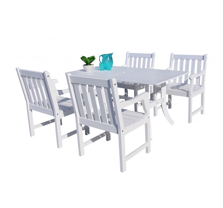 Bradley Outdoor 5-piece Wood Patio Dining Set in White - White BG