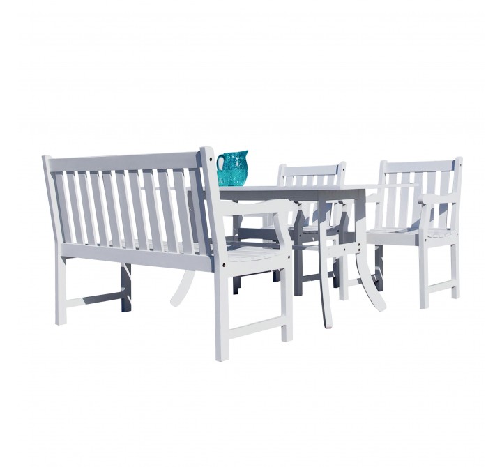 Bradley Outdoor 4-piece Wood Patio Dining Set with 4-foot Bench in White - White BG