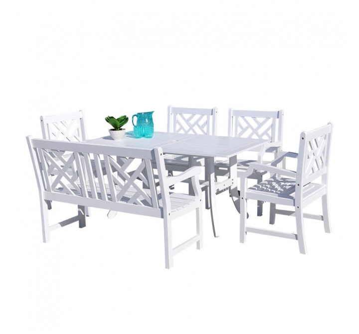 Bradley Outdoor 6-piece Wood Patio Dining Set with 4-foot Bench in White - White BG