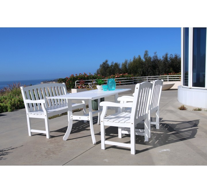 Bradley Outdoor 4-piece Wood Patio Dining Set with 4-foot Bench in White - Lifestyle