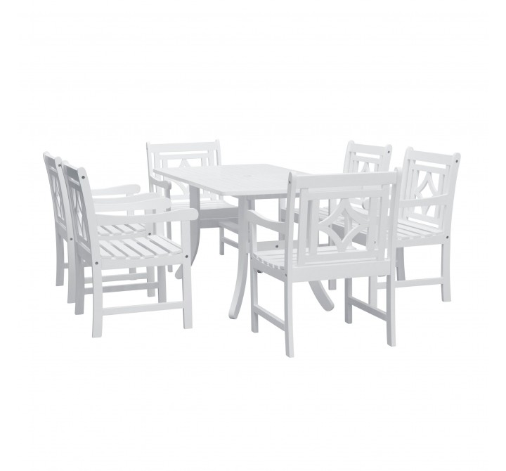 Bradley Outdoor 7-piece Wood Patio Curvy Legs Table Dining Set - White BG