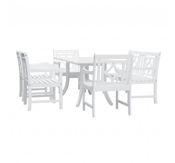 Bradley Outdoor 6-piece Wood Patio Curvy Legs Table Dining Set - Whiet BG