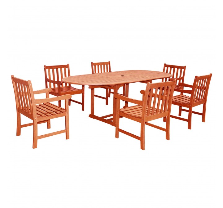 Malibu Outdoor 7-piece Wood Patio Dining Set with Extension Table - White BG