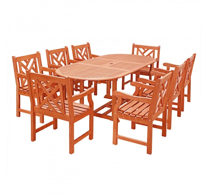Vifah Malibu Outdoor 9-piece Wood Patio Dining Set with Extension Table - White BG