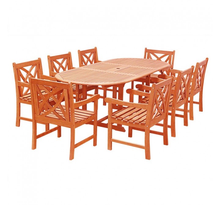 Malibu Outdoor 9-piece Wood Patio Dining Set with Extension Table - White BG
