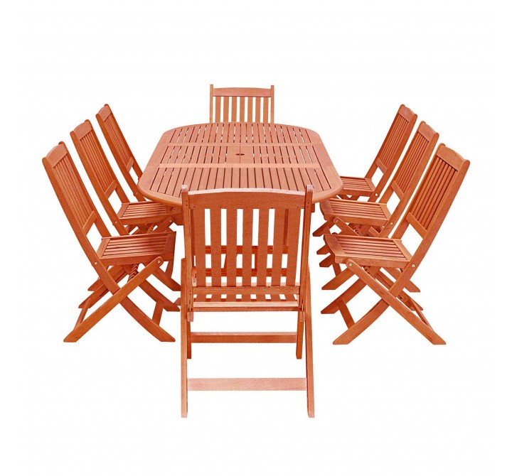  Malibu Outdoor 9-piece Wood Patio Dining Set with Extension Table & Folding Armchair - White BG