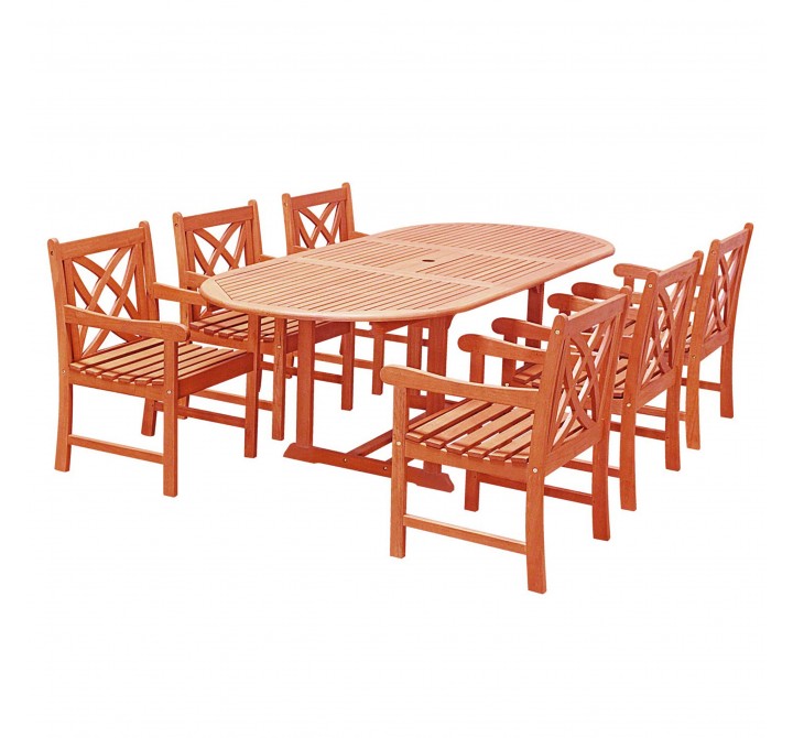 Malibu Outdoor 7-piece Wood Patio Dining Set with Extension Table - White BG