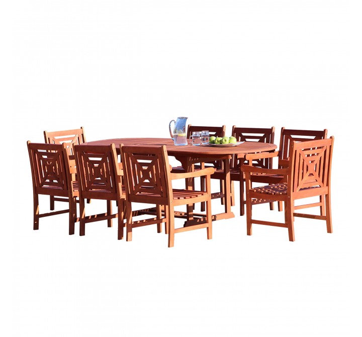 Malibu Outdoor 9-piece Wood Patio Dining Set with Extension Table - White BG