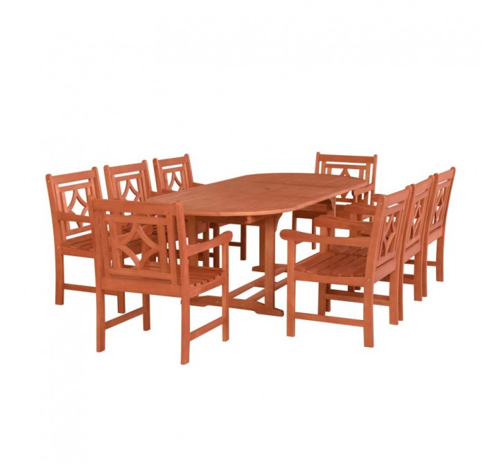 Malibu Outdoor 9-piece Wood Patio Extendable Table Dining Set - White BG