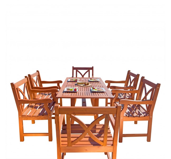 Malibu Outdoor 7-piece Wood Patio Dining Set with Curvy Leg Table - White BG