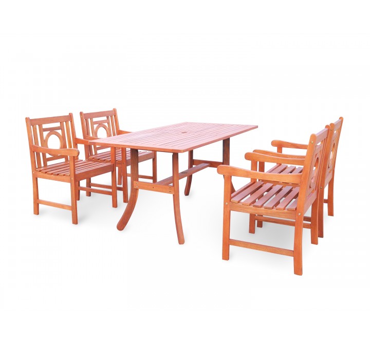 Malibu Eco-friendly 5-piece Outdoor Hardwood Dining Set with Rectangle Table and Arm Chairs