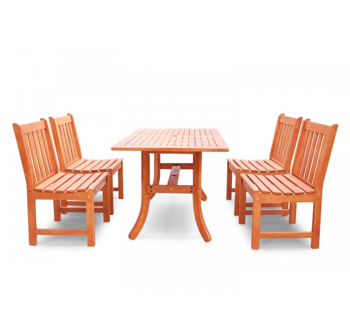 Malibu Eco-friendly 5-piece Outdoor Hardwood Dining Set with Rectangle Table and Armless Chairs - Front