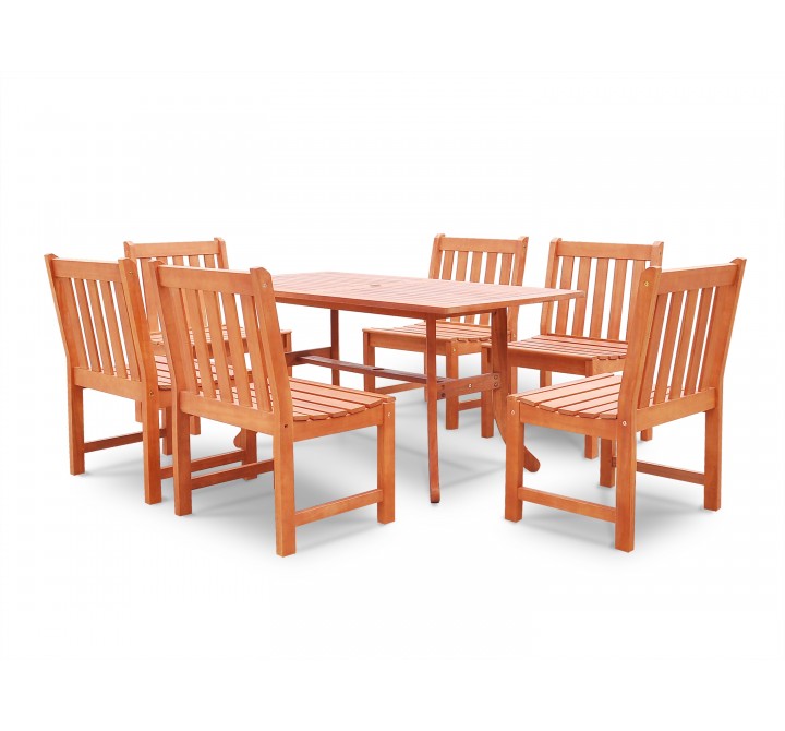 Malibu Eco-friendly 7-piece Outdoor Hardwood Dining Set with Rectangle Table and Armless Chairs - Angled