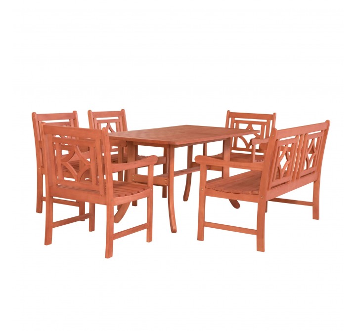 Malibu Outdoor 6-piece Wood Patio Curvy Legs Table Dining Set - White BG
