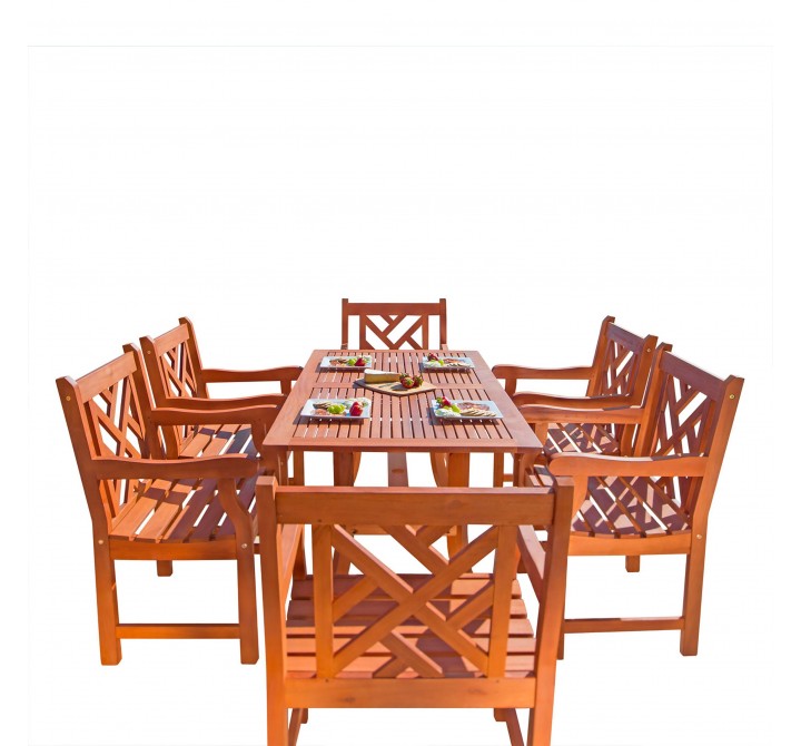 Malibu Outdoor 7-piece Wood Patio Dining Set with Curvy Leg Table - White BG