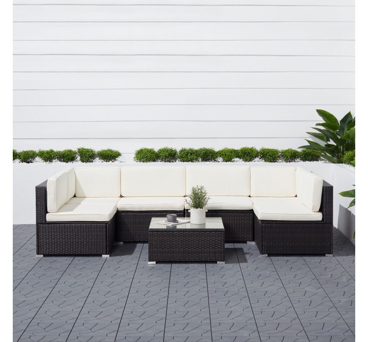 Venice 6-piece Classic Outdoor Wicker Sectional Sofa in Black with Seat and Back Cushion - Front View