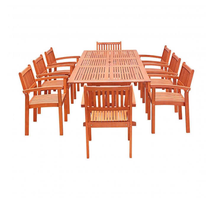 Malibu Outdoor 9-piece Wood Patio Dining Set with Extension Table & Stacking Chairs - White BG