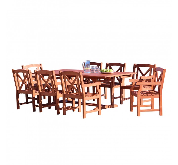 Malibu Outdoor 9-piece Wood Patio Dining Set with Extension Table - White bG