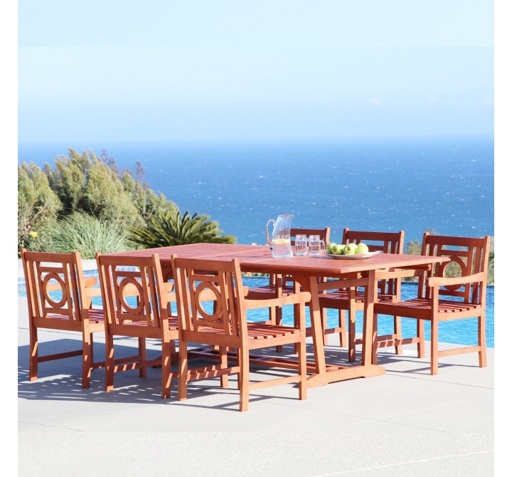 Malibu Outdoor 7-piece Wood Patio Dining Set with Extension Table - Lifestyle