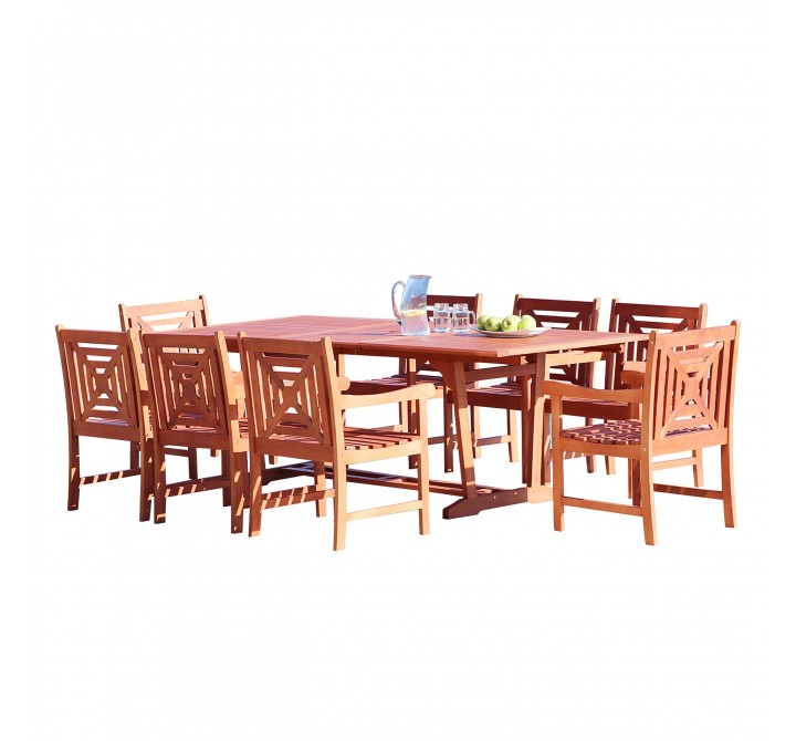 Malibu Outdoor 9-piece Wood Patio Dining Set with Extension Table - White BG