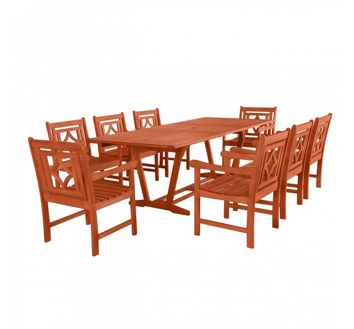 Malibu Outdoor 9-piece Wood Patio Extendable Table Dining Set - White BG