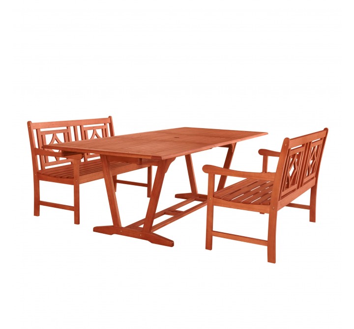 Malibu Outdoor 3-piece Wood Patio Extendable Table Dining Set - White BG