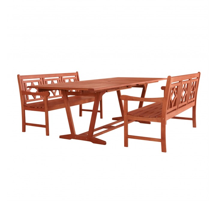 Malibu Outdoor 3-piece Wood Patio Extendable Table Dining Set - White BG