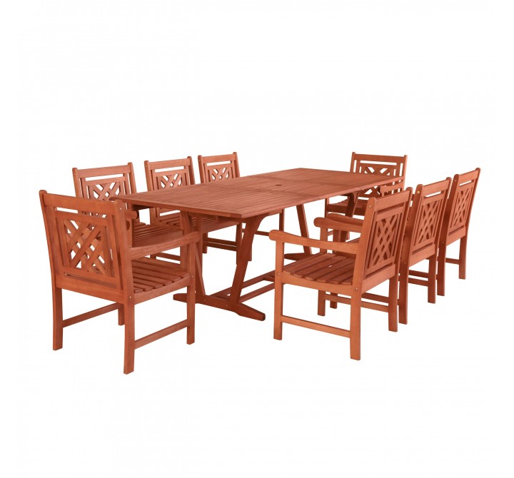 Vifah Malibu Outdoor 9-piece Wood Patio Extendable Table Dining Set - White BG