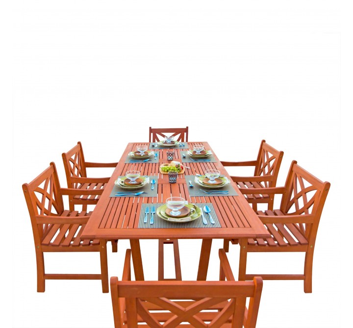 Malibu Outdoor 7-piece Wood Patio Dining Set with Extension Table - White BG