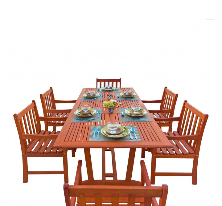 Malibu Outdoor 7-piece Wood Patio Dining Set with Extension Table - White BG