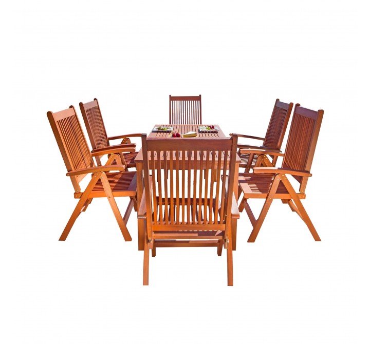 Malibu Outdoor 7-piece Wood Patio Dining Set with Reclining Chairs - White BG