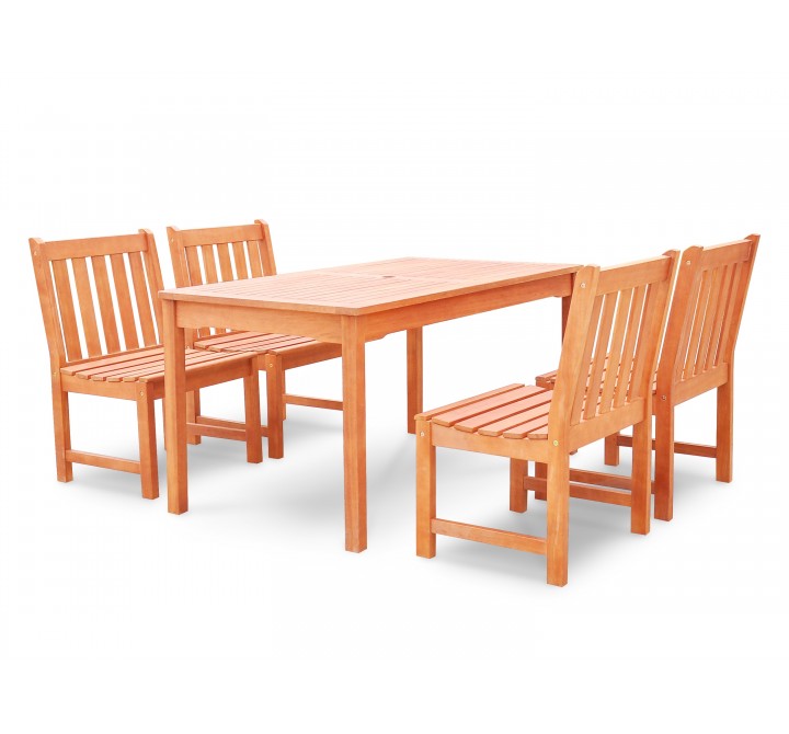 Malibu Eco-friendly 5-piece Outdoor Hardwood Dining Set with Rectangle Table and Armless Chairs