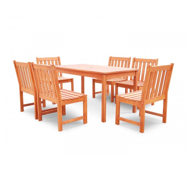 Malibu Eco-friendly 7-piece Outdoor Hardwood Dining Set with Rectangle Table and Armless Chairs - Angled