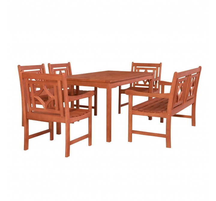 Malibu Outdoor 6-piece Wood Patio Rectangular Table Dining Set - White BG