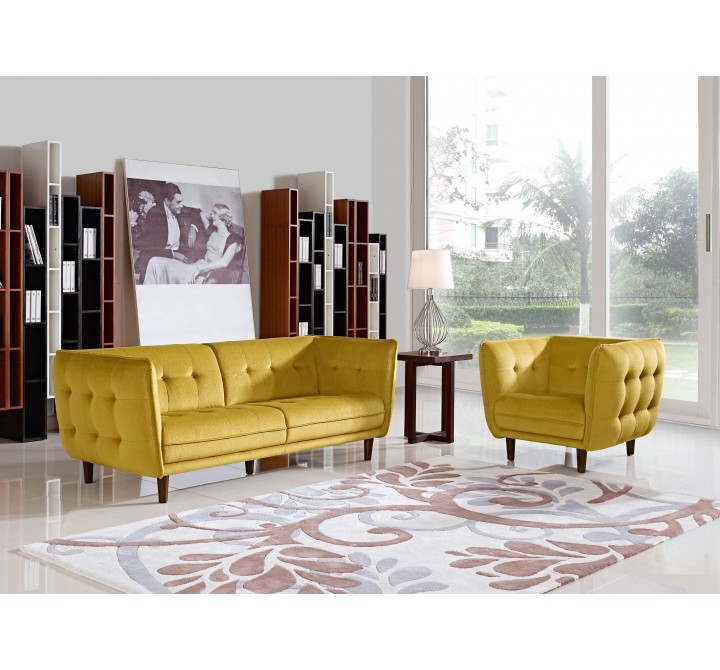 Diamond Sofa Venice Button Tuft Fabric Sofa & Chair 2PC Set - YELLOW/GOLD