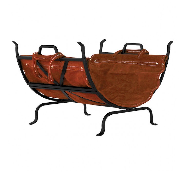 Mr. Bar-B-Q UniFlame® Black Wrought Iron Log Holder with Leather Carrier