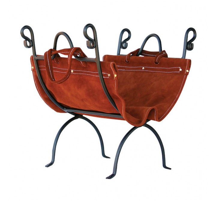 Mr. Bar-B-Q UniFlame?? W-1196 Olde World Iron Log Holder with Suede Leather Carrier