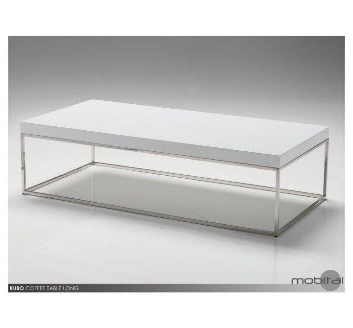 Kubo Rectangular Coffee Table High Gloss White with Stainless Steel 