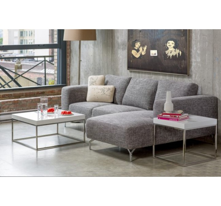 Kubo 30" Square Coffee Table High Gloss White with Stainless Steel - Lifestyle