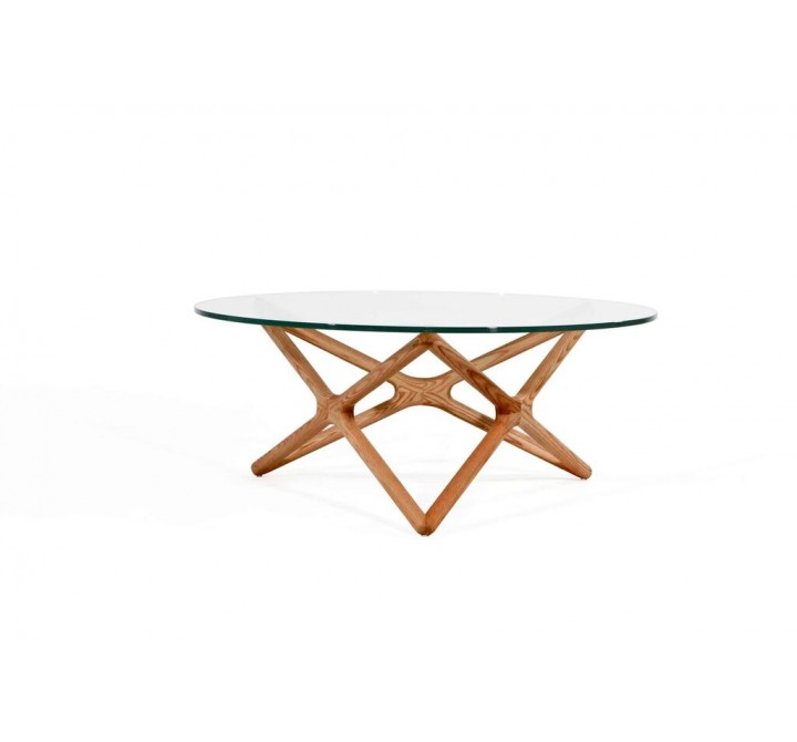 Quasar Coffee Table Clear Glass with Ash Stained Light Walnut