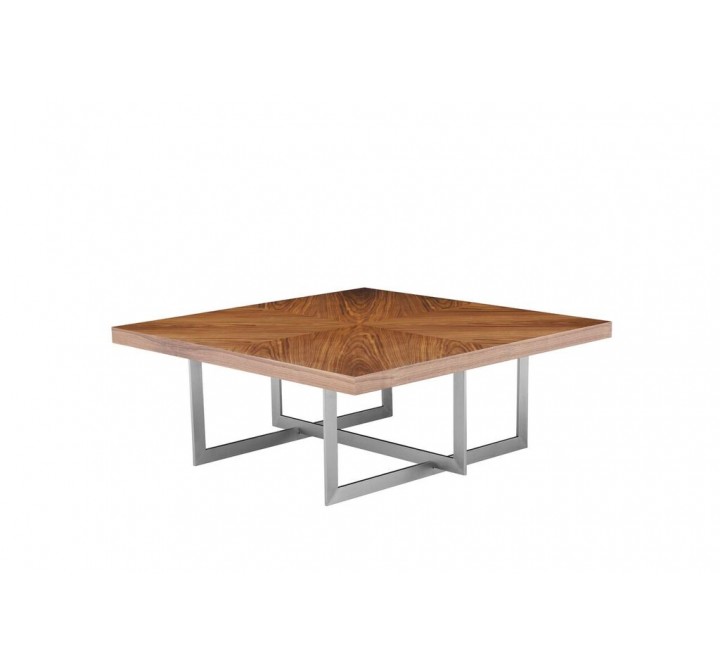 Remi 39" Square Coffee Table Natural Walnut with Brushed Stainless Steel