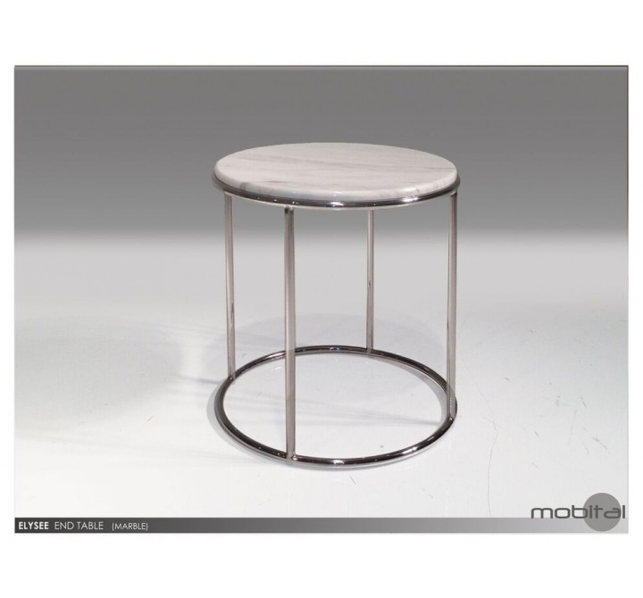 Elysee End Table White Volakas Marble with Polished Stainless Steel