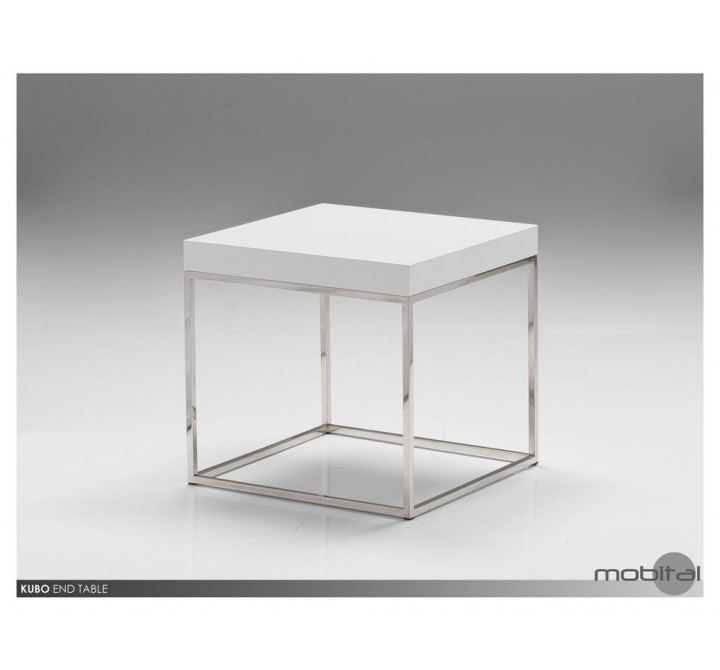 Kubo End Table High Gloss White with Stainless Steel