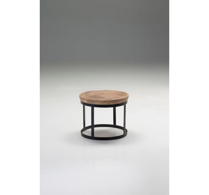 Olive 2 Piece End Table Mango Wood with Black Powder Coated Base